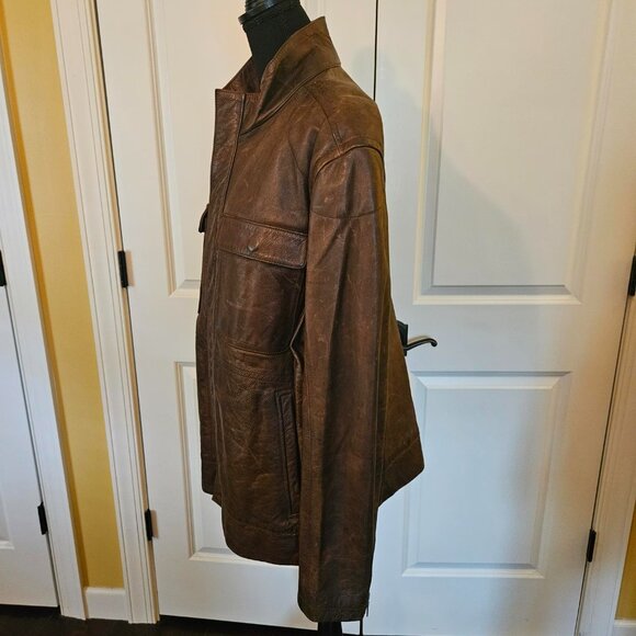 Gap Men's Brown Leather Coat - Picture 2 of 5